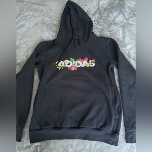 Adidas Black Hoodie with Floral Logo